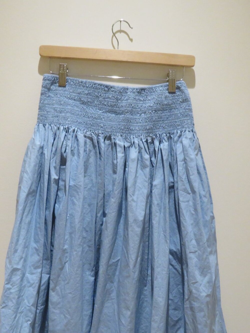 COS Smocked Midi Cotton Poplin Skirt Cornflower Blue Small Minimalist Cottage - Picture 3 of 12